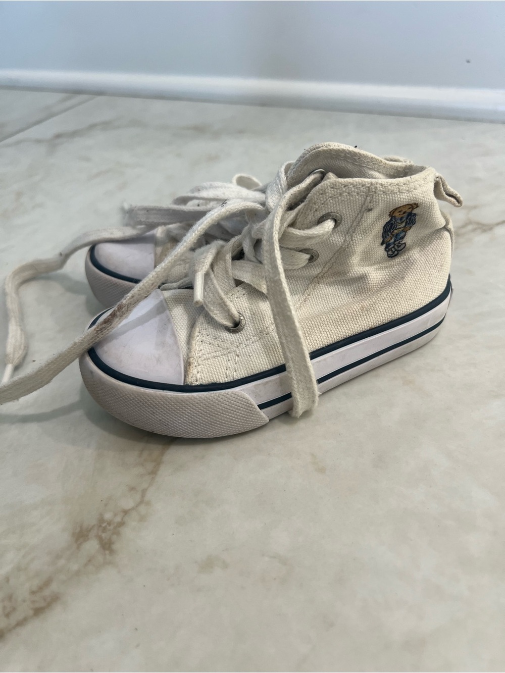 Polo Ralph Lauren White Bear Canvas Hi Top Sneakers Size 6 Toddler